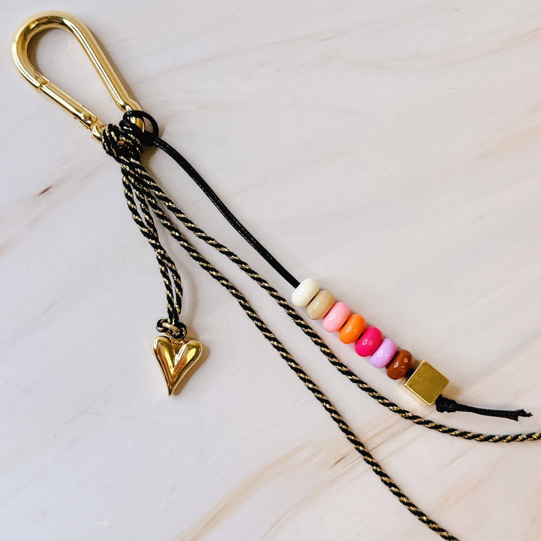18k Gold Plated Heart And Beads Bag Charm