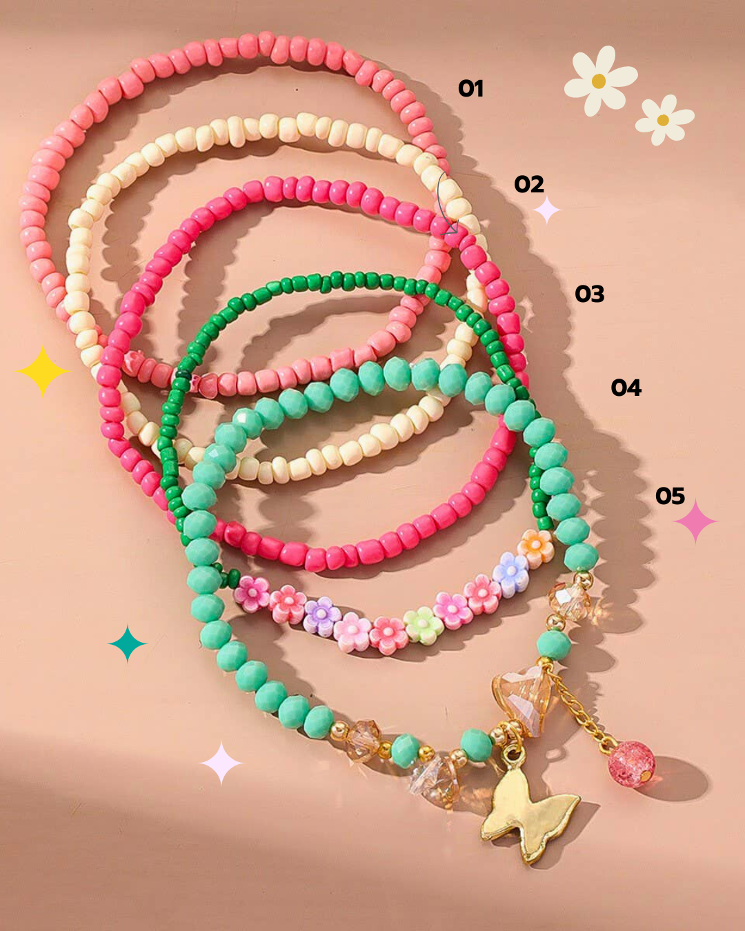 Handmade Boho Butterfly & Flower Anklets
