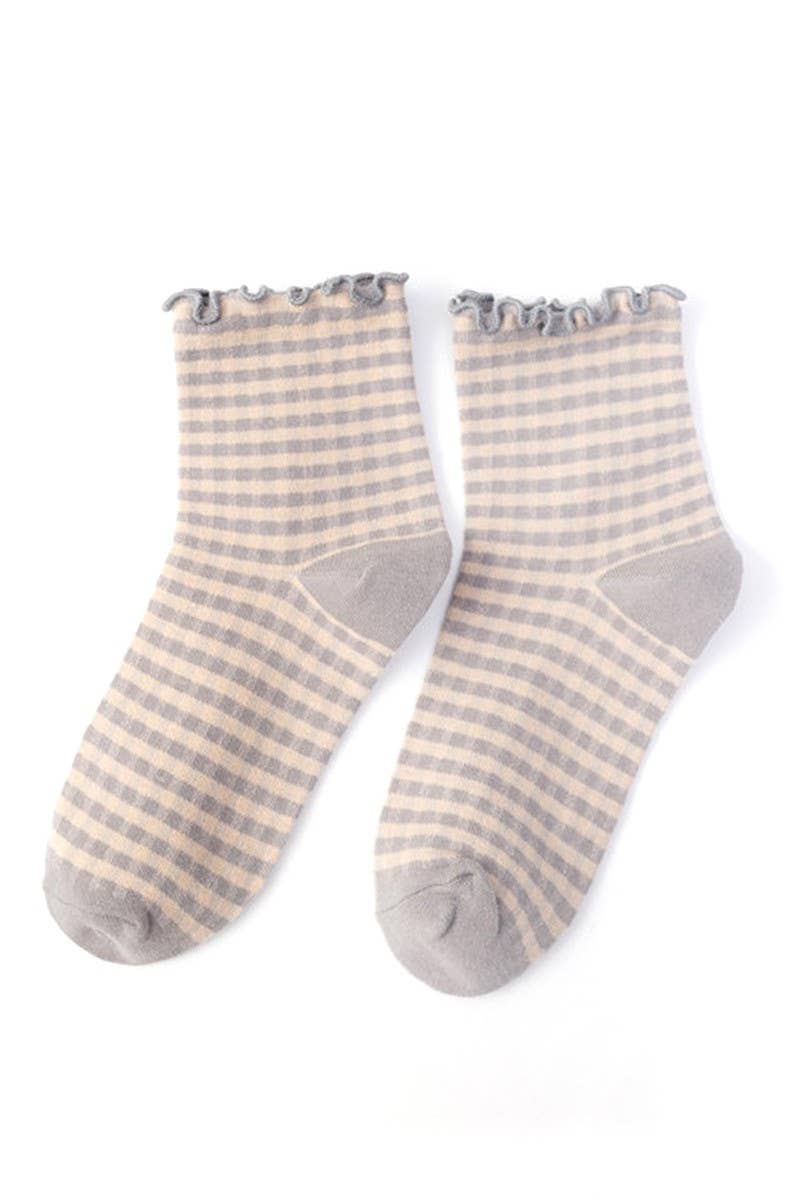 Ruffle Trim Plaid Cotton Ankle Socks