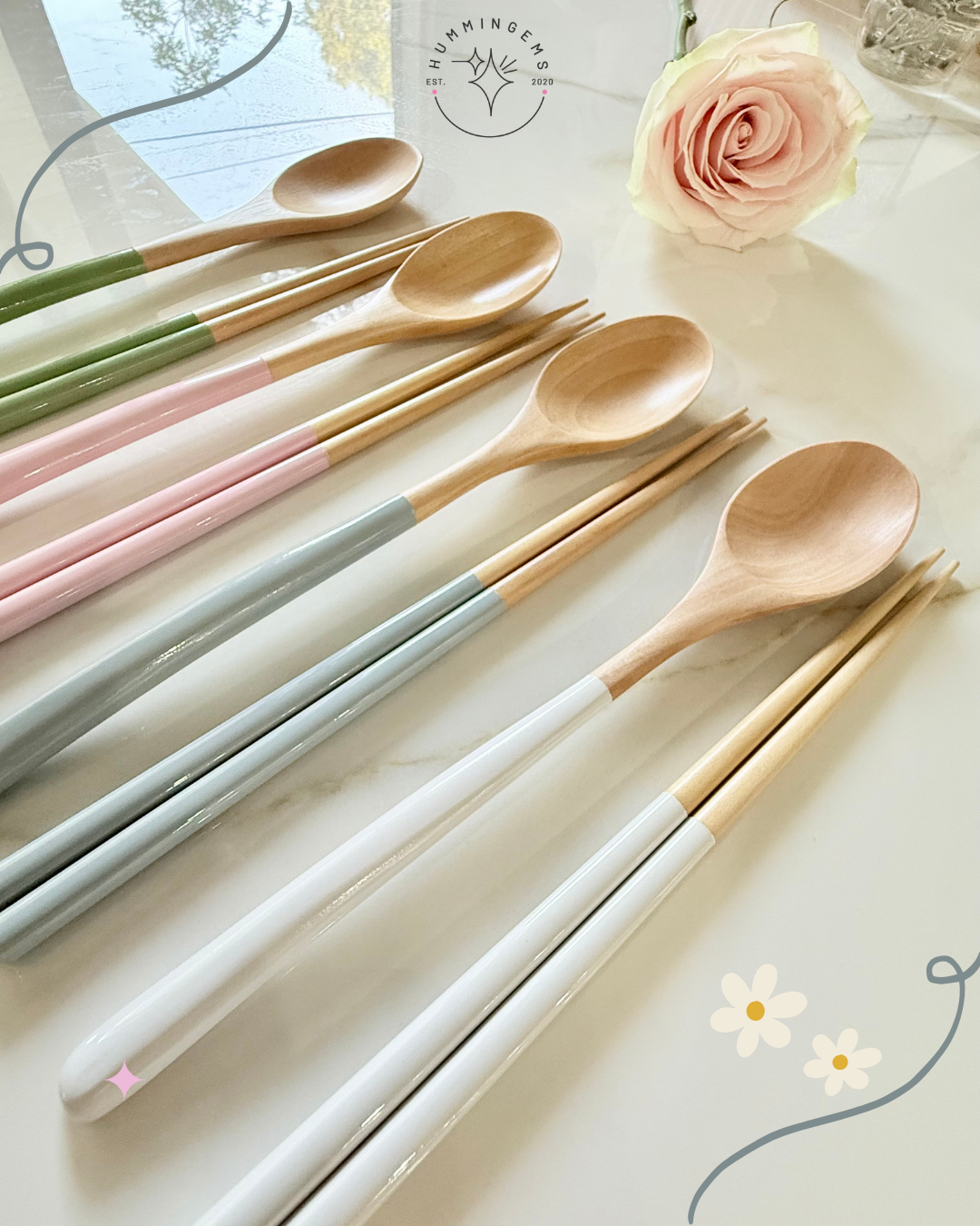 Creamy Wood Spoon & Chopsticks Set